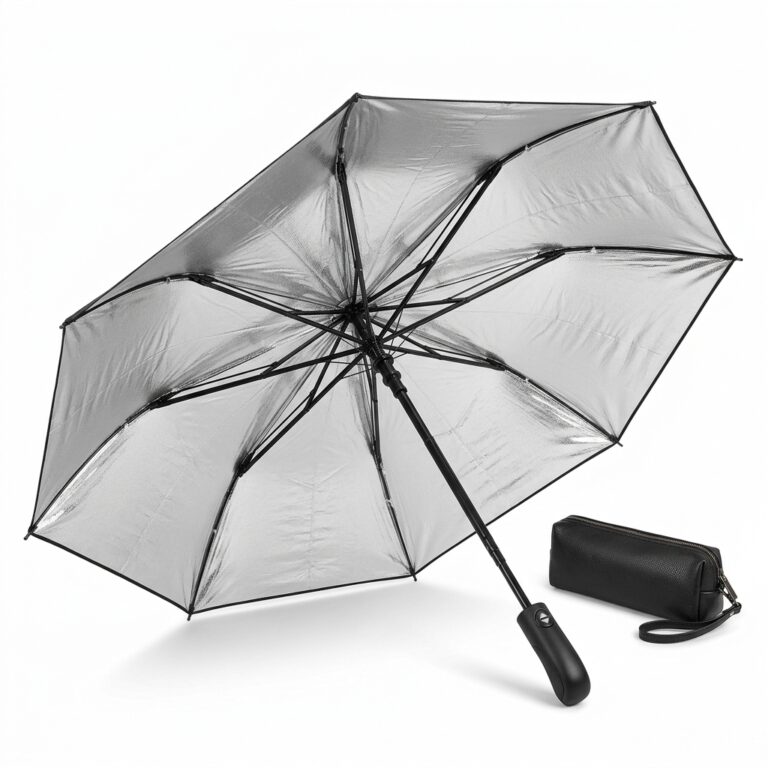 Foldable Umbrella-Style Car Windshield Sunshade with Titanium Silver Coating