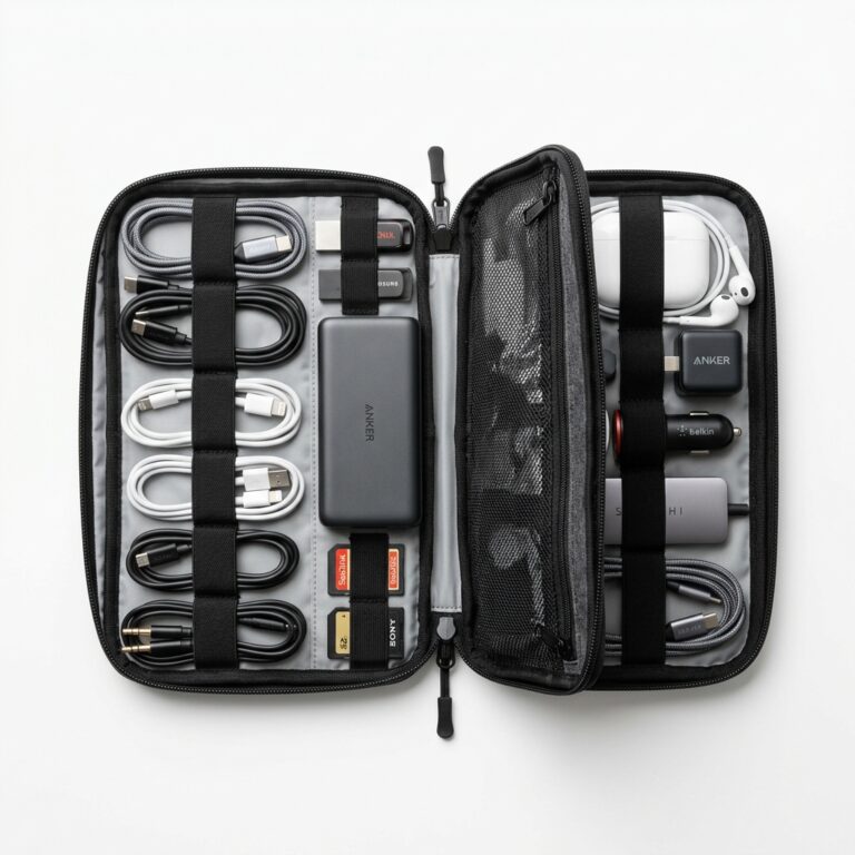 Waterproof Multi-Compartment Travel Tech Organizer Pouch for Cables & Gadgets